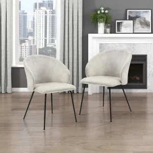 Lexicon Velvet Fabric Upholstered Dining Chairs, Armless Metal Legs Kitchen & Dining Room Chairs, Easy to Assemble Dining Chair, Modern Chair Round Back, Dining Chairs Set of 2, Beige/Black