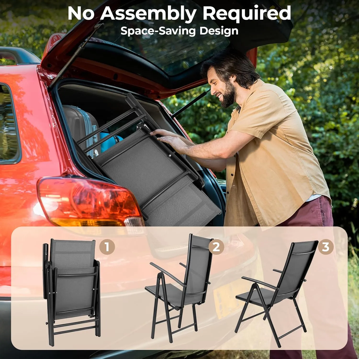 LIFERUN Folding Patio Chairs Set of 2, Outdoor Dining Chairs with Anti-Rust Aluminum Frame and Breathable Textilene Fabric, Weatherproof, No-Assembly, Portable Chairs for Garden, Yard & Balcony