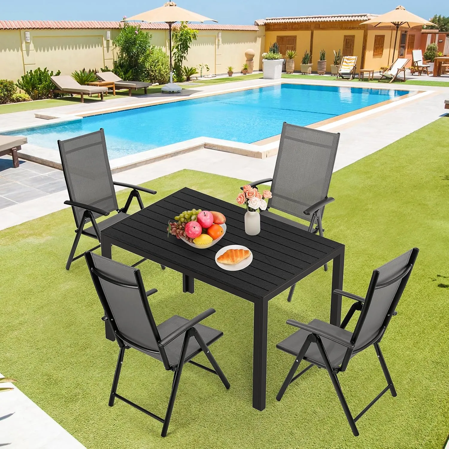 LIFERUN Folding Patio Chairs Set of 2, Outdoor Dining Chairs with Anti-Rust Aluminum Frame and Breathable Textilene Fabric, Weatherproof, No-Assembly, Portable Chairs for Garden, Yard & Balcony