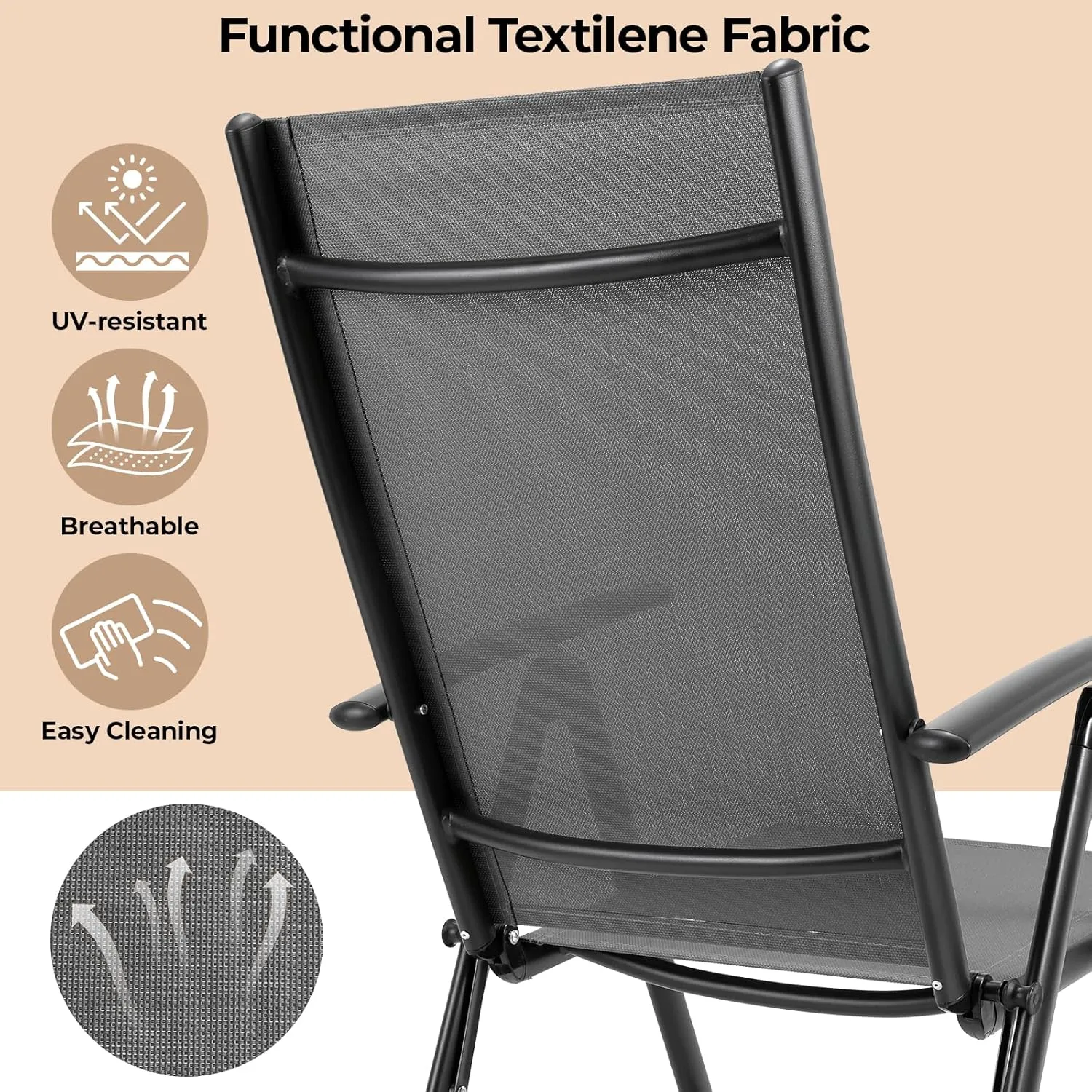 LIFERUN Folding Patio Chairs Set of 2, Outdoor Dining Chairs with Anti-Rust Aluminum Frame and Breathable Textilene Fabric, Weatherproof, No-Assembly, Portable Chairs for Garden, Yard & Balcony