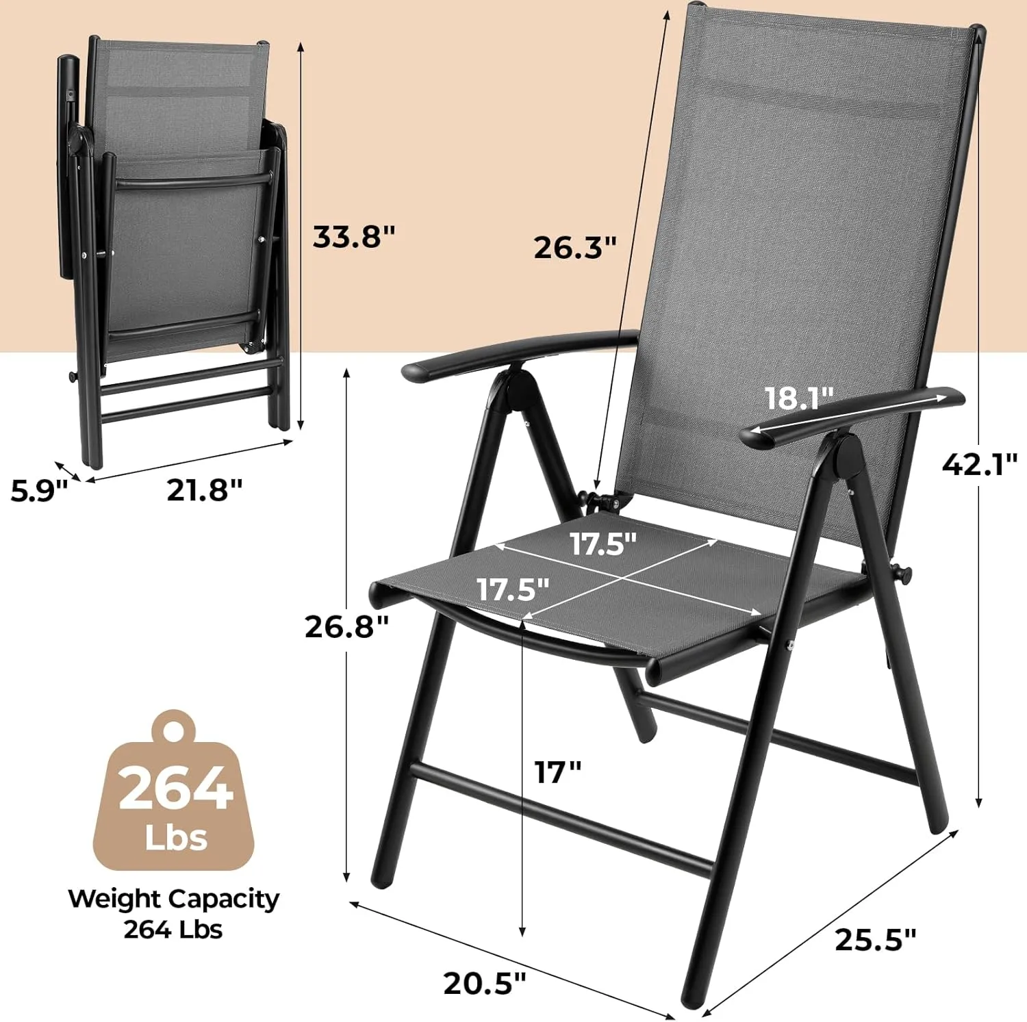 LIFERUN Folding Patio Chairs Set of 2, Outdoor Dining Chairs with Anti-Rust Aluminum Frame and Breathable Textilene Fabric, Weatherproof, No-Assembly, Portable Chairs for Garden, Yard & Balcony
