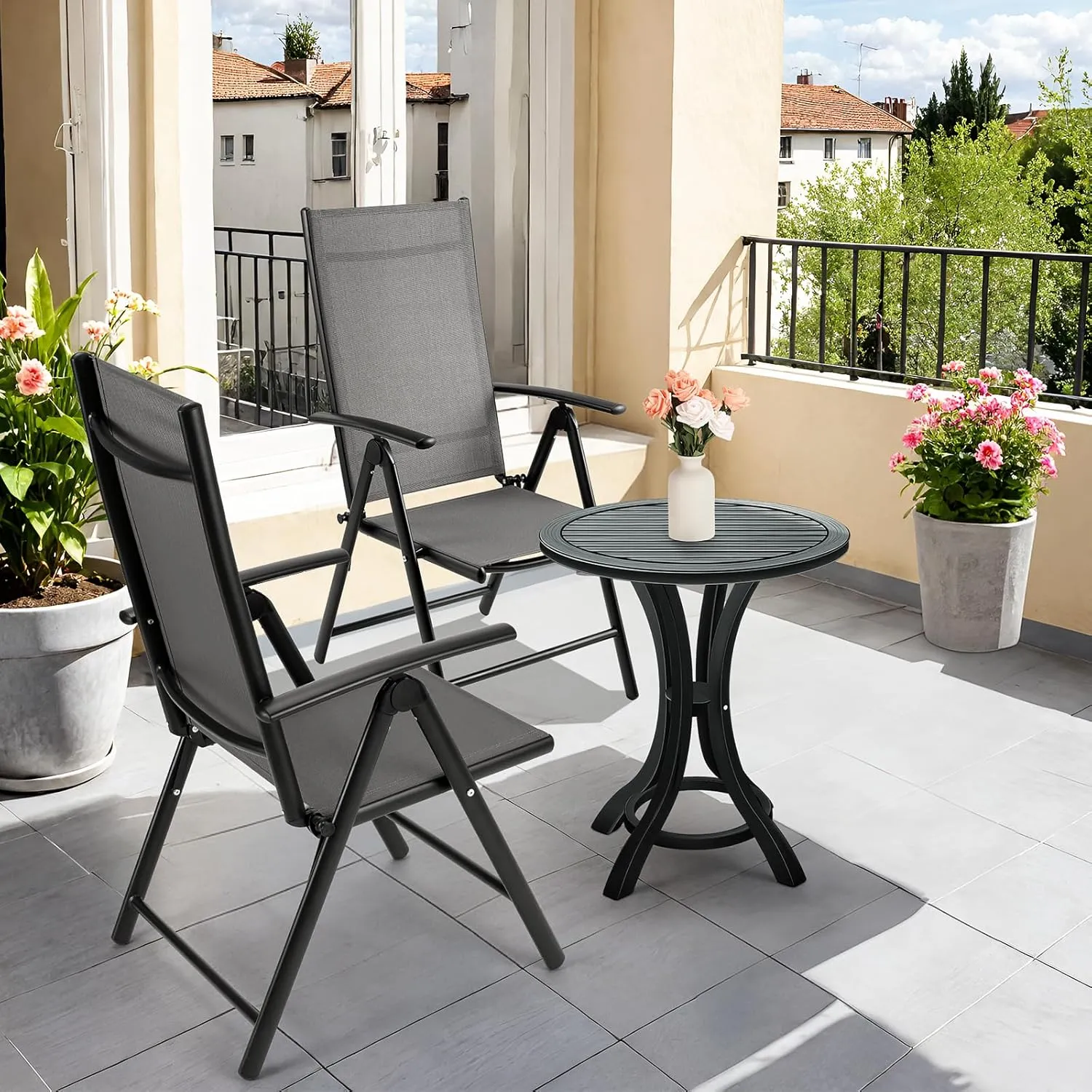 LIFERUN Folding Patio Chairs Set of 2, Outdoor Dining Chairs with Anti-Rust Aluminum Frame and Breathable Textilene Fabric, Weatherproof, No-Assembly, Portable Chairs for Garden, Yard & Balcony