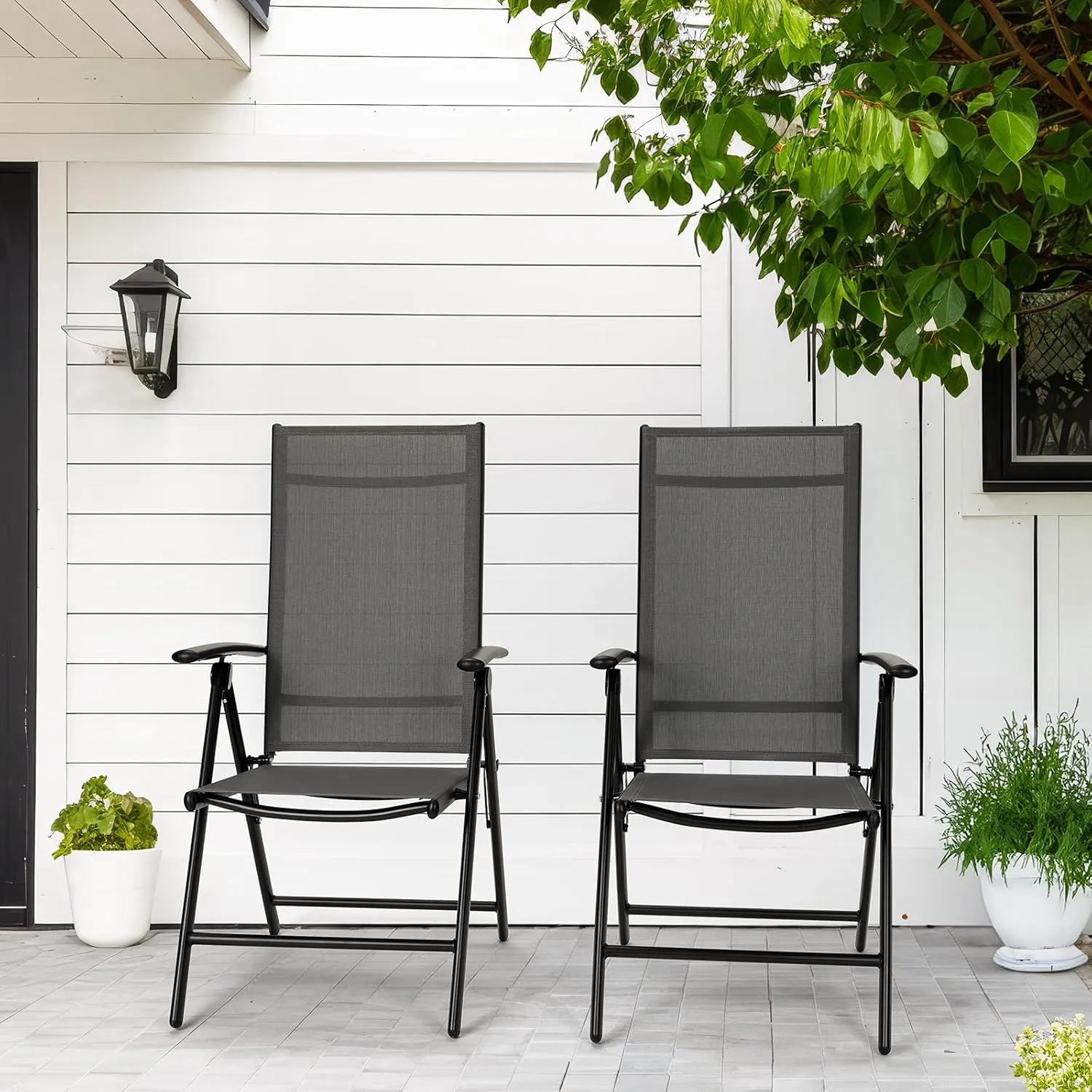 LIFERUN Folding Patio Chairs Set of 2, Outdoor Dining Chairs with Anti-Rust Aluminum Frame and Breathable Textilene Fabric, Weatherproof, No-Assembly, Portable Chairs for Garden, Yard & Balcony
