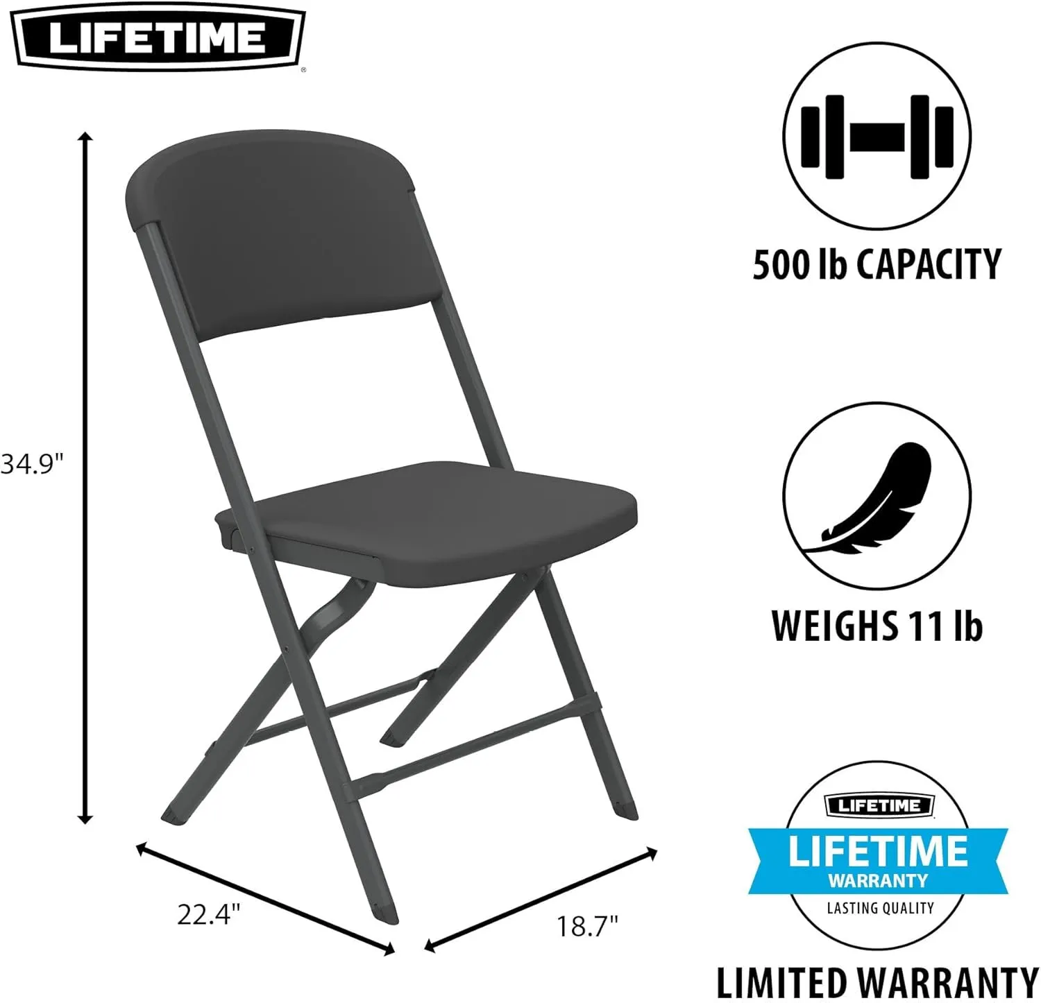 Lifetime Folding Chairs, Heavy Duty Foldable Chair Contoured for Comfort, 4-Pack