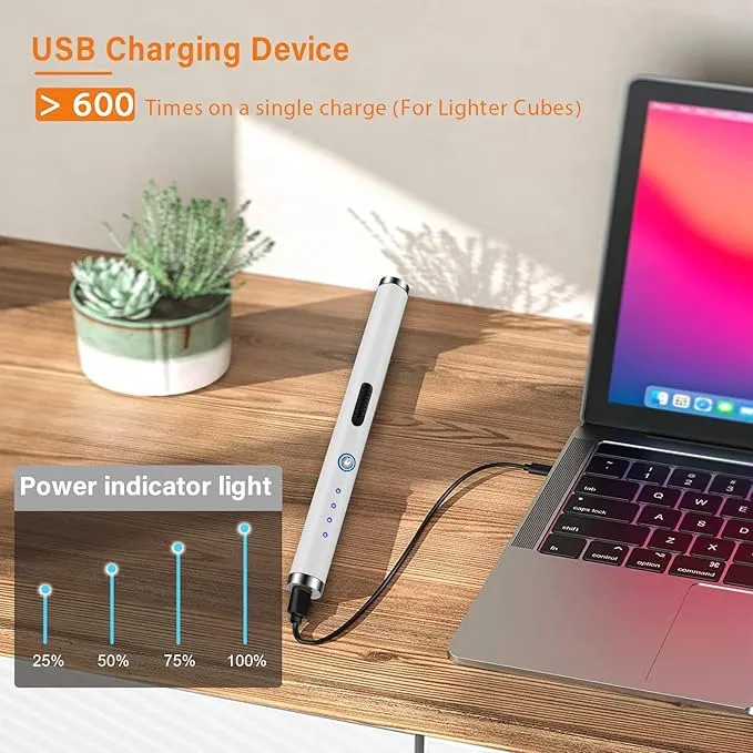 Lighter, Electric Candle Lighter Rechargeable USB Arc Lighters for Camping BBQ Sports - White