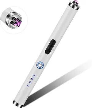 Lighter, Electric Candle Lighter Rechargeable USB Arc Lighters for Camping BBQ Sports - White