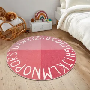 LIVEBOX Round Kids Rug for Girls, Non-Slip Washable Carpet for Baby Nursery, Small Rugs for Bedroom, ABC Circle Soft Princess Playmat for Playroom Classroom Tent (40" Pink)