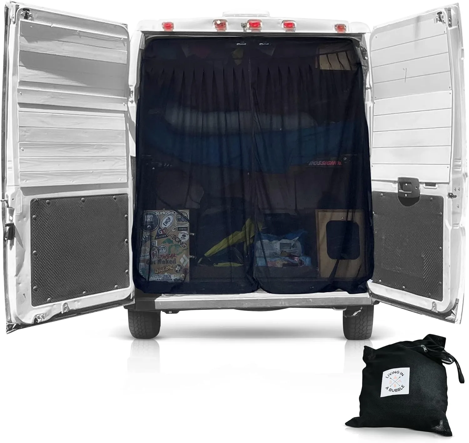 Living in a Bubble Van Bug Screen for RAM Promaster High Roof and Other Campervans, Universal Size Rear Door Flyscreen Mosquito Net, Center Zipper Closure