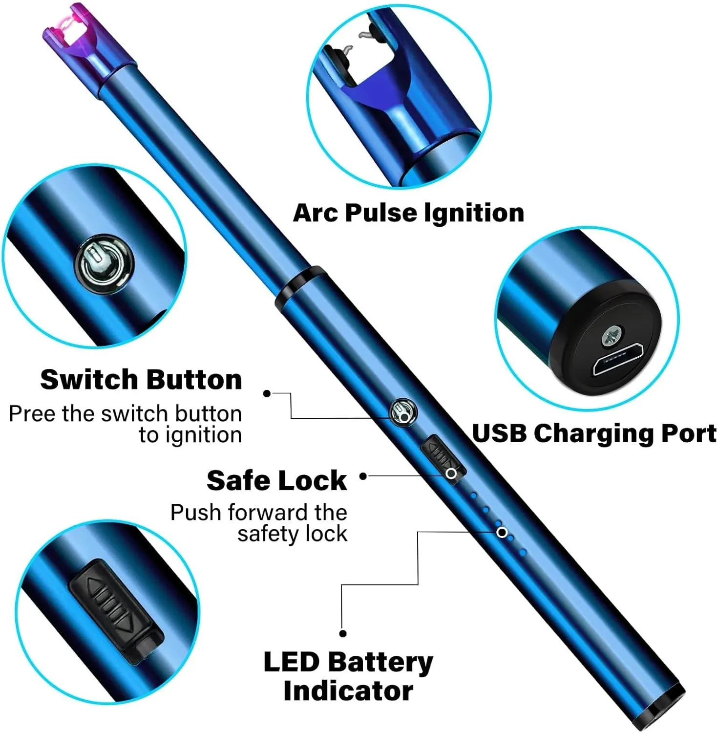 Long Neck Windproof arc Lighter, Candle Lighter, Suitable for Gas Stove Fireplace Grill Kitchen Grill(Color:Silver)
