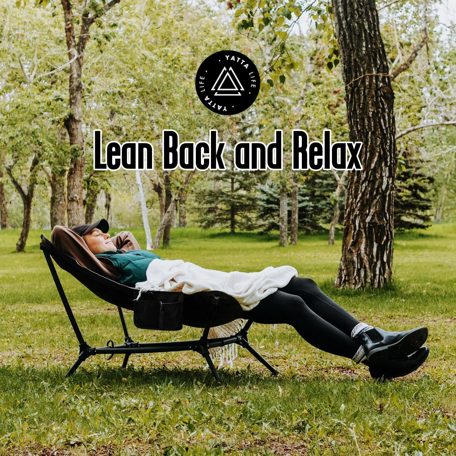 Low Back Folding Camping Chairs for Adults with Storage Pouches & Carrying Case - Foldable Lawn Chairs, Beach Chair, Fishing Chair, Portable Lightweight Outdoor Chair. (Black)