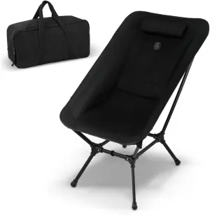 Low Back Folding Camping Chairs for Adults with Storage Pouches & Carrying Case - Foldable Lawn Chairs, Beach Chair, Fishing Chair, Portable Lightweight Outdoor Chair. (Black)