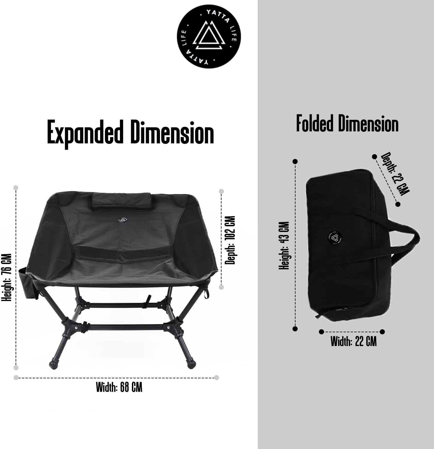 Low Back Folding Camping Chairs for Adults with Storage Pouches & Carrying Case - Foldable Lawn Chairs, Beach Chair, Fishing Chair, Portable Lightweight Outdoor Chair. (Black)
