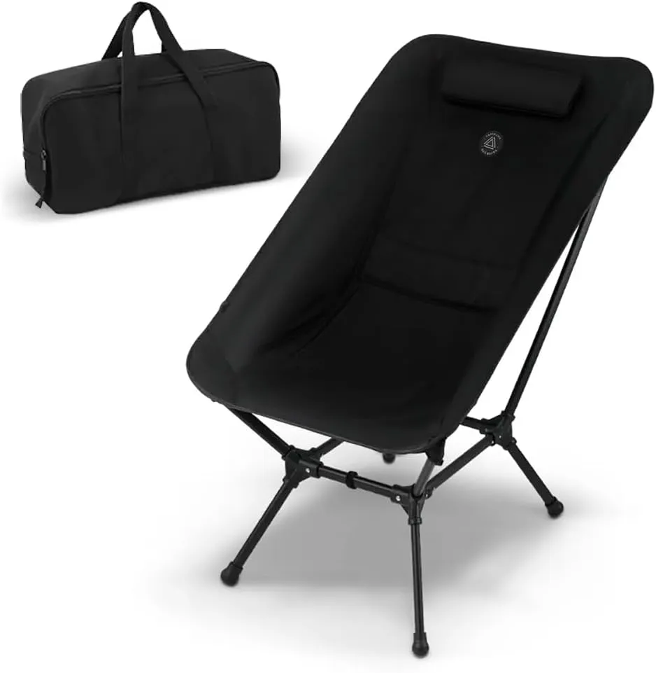 Low Back Folding Camping Chairs for Adults with Storage Pouches & Carrying Case - Foldable Lawn Chairs, Beach Chair, Fishing Chair, Portable Lightweight Outdoor Chair. (Black)