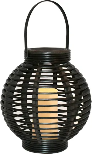 LumaBase Solar Powered Lantern with LED Candle, Black Basket, 9", 62901