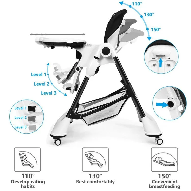 Luxury A-Shaped Multifunctional Baby High Chair With 360 Wheels