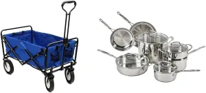 Mac Sports Heavy Duty Steel Frame Collapsible Folding 150 Pound & Cuisinart 11-Piece Cookware Set, Chef's Classic Stainless Steel Collection 77-11G