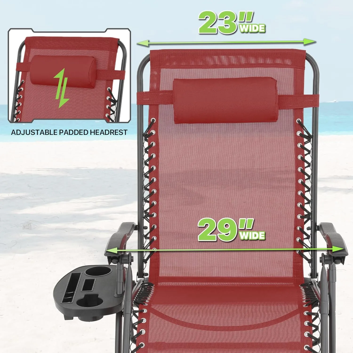 Magshion Oversized XL Zero Gravity Lounge Chairs Set of 2 with Cup Holder Tray, 29" Patio Recliner Chair Foldable Outdoor Anti-Gravity Chairs with Foot Rest Cushion, Maroon (330lb Weight Capacity)
