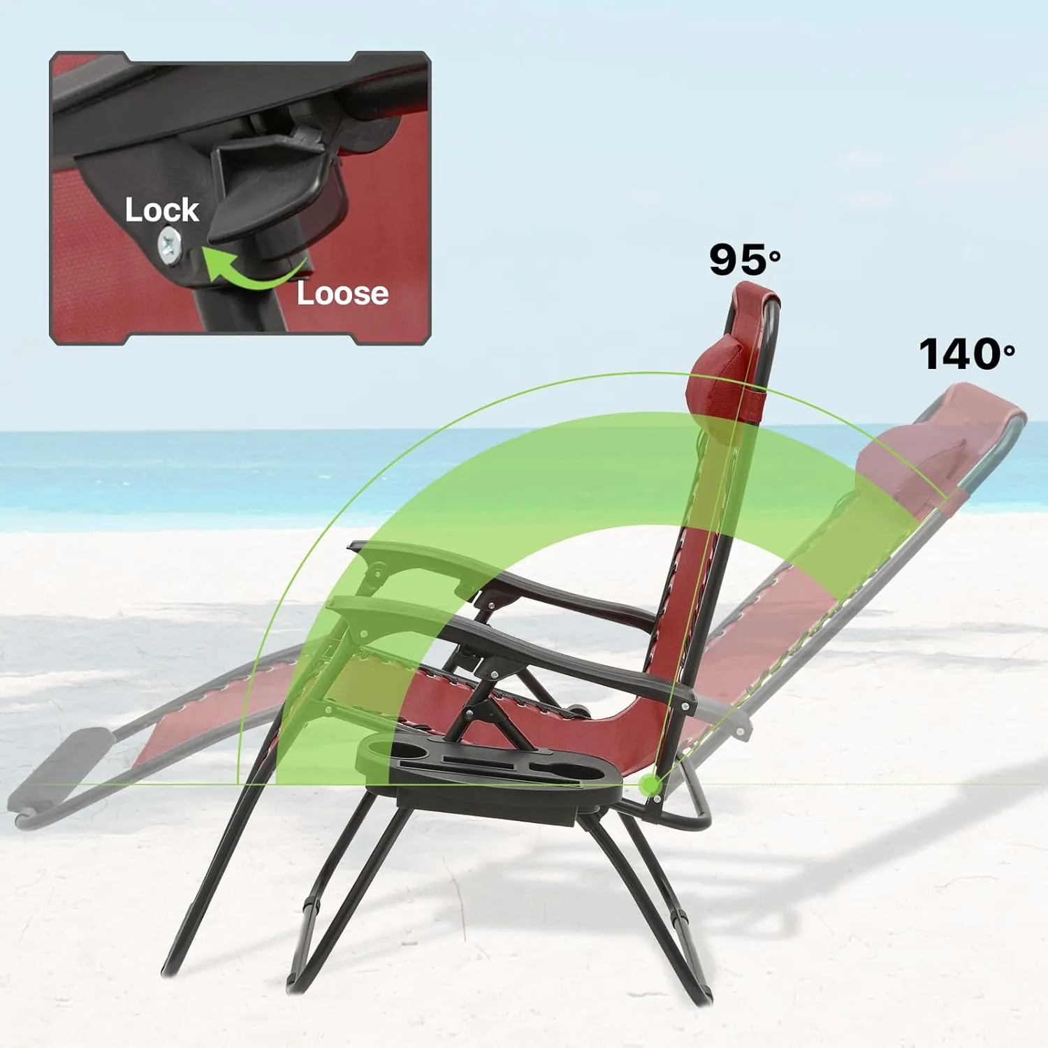 Magshion Oversized XL Zero Gravity Lounge Chairs Set of 2 with Cup Holder Tray, 29" Patio Recliner Chair Foldable Outdoor Anti-Gravity Chairs with Foot Rest Cushion, Maroon (330lb Weight Capacity)