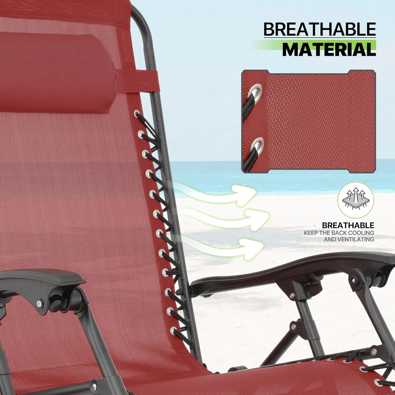 Magshion Oversized XL Zero Gravity Lounge Chairs Set of 2 with Cup Holder Tray, 29" Patio Recliner Chair Foldable Outdoor Anti-Gravity Chairs with Foot Rest Cushion, Maroon (330lb Weight Capacity)