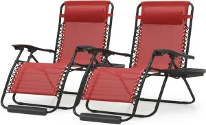Magshion Oversized XL Zero Gravity Lounge Chairs Set of 2 with Cup Holder Tray, 29" Patio Recliner Chair Foldable Outdoor Anti-Gravity Chairs with Foot Rest Cushion, Maroon (330lb Weight Capacity)
