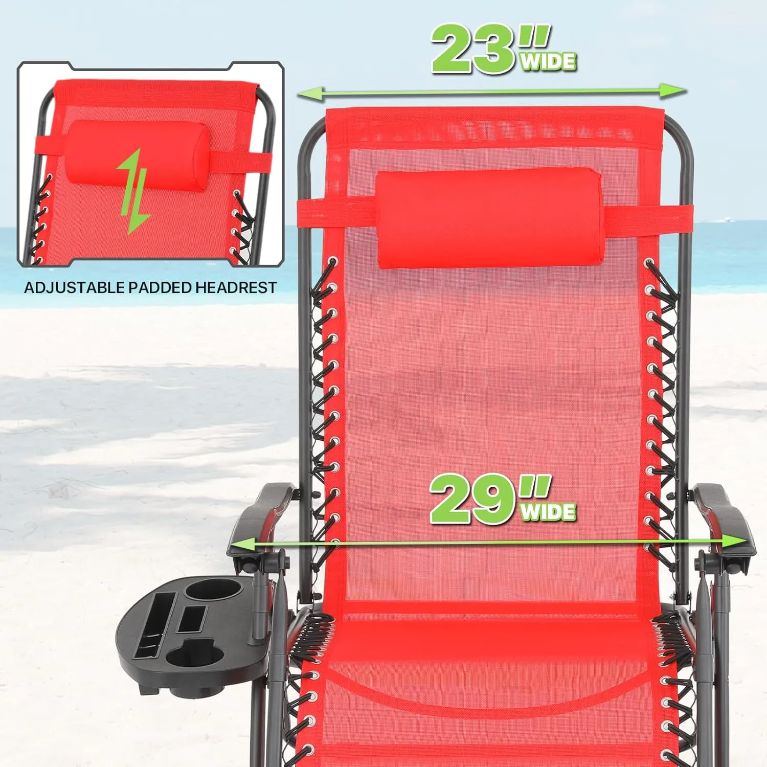 Magshion Oversized XL Zero Gravity Lounge Chairs Set of 2 with Cup Holder Tray, 29" Patio Recliner Chair Foldable Outdoor Anti-Gravity Chairs with Foot Rest Cushion, Red (330lb Weight Capacity)