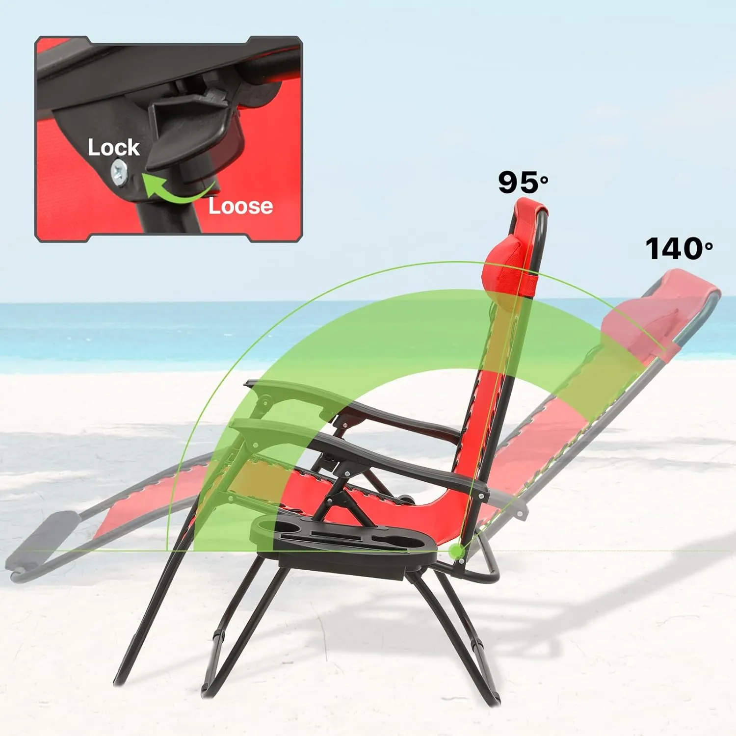 Magshion Oversized XL Zero Gravity Lounge Chairs Set of 2 with Cup Holder Tray, 29" Patio Recliner Chair Foldable Outdoor Anti-Gravity Chairs with Foot Rest Cushion, Red (330lb Weight Capacity)