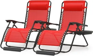 Magshion Oversized XL Zero Gravity Lounge Chairs Set of 2 with Cup Holder Tray, 29" Patio Recliner Chair Foldable Outdoor Anti-Gravity Chairs with Foot Rest Cushion, Red (330lb Weight Capacity)