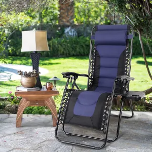 MAISON ARTS Padded Zero Gravity Lawn Chair Foldable Patio Recliner Anti Gravity Lounge Chair w/Pillow & Cup Holder Outdoor Camp Chair for Poolside Backyard Beach, Support 350LBS, Blue