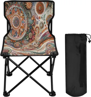 Mandala Flower Texture Portable Outdoor Folding Chair Anti-Slip Padded Oxford Cloth Stool Camping Chair Small for Beach Hiking Fishing Gardening Quad Camp Chair