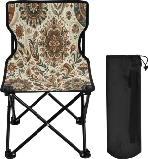 Mandala Flower Texture Portable Outdoor Folding Chair Anti-Slip Padded Oxford Cloth Stool Camping Chair Small for Beach Hiking Fishing Gardening Quad Camp Chair
