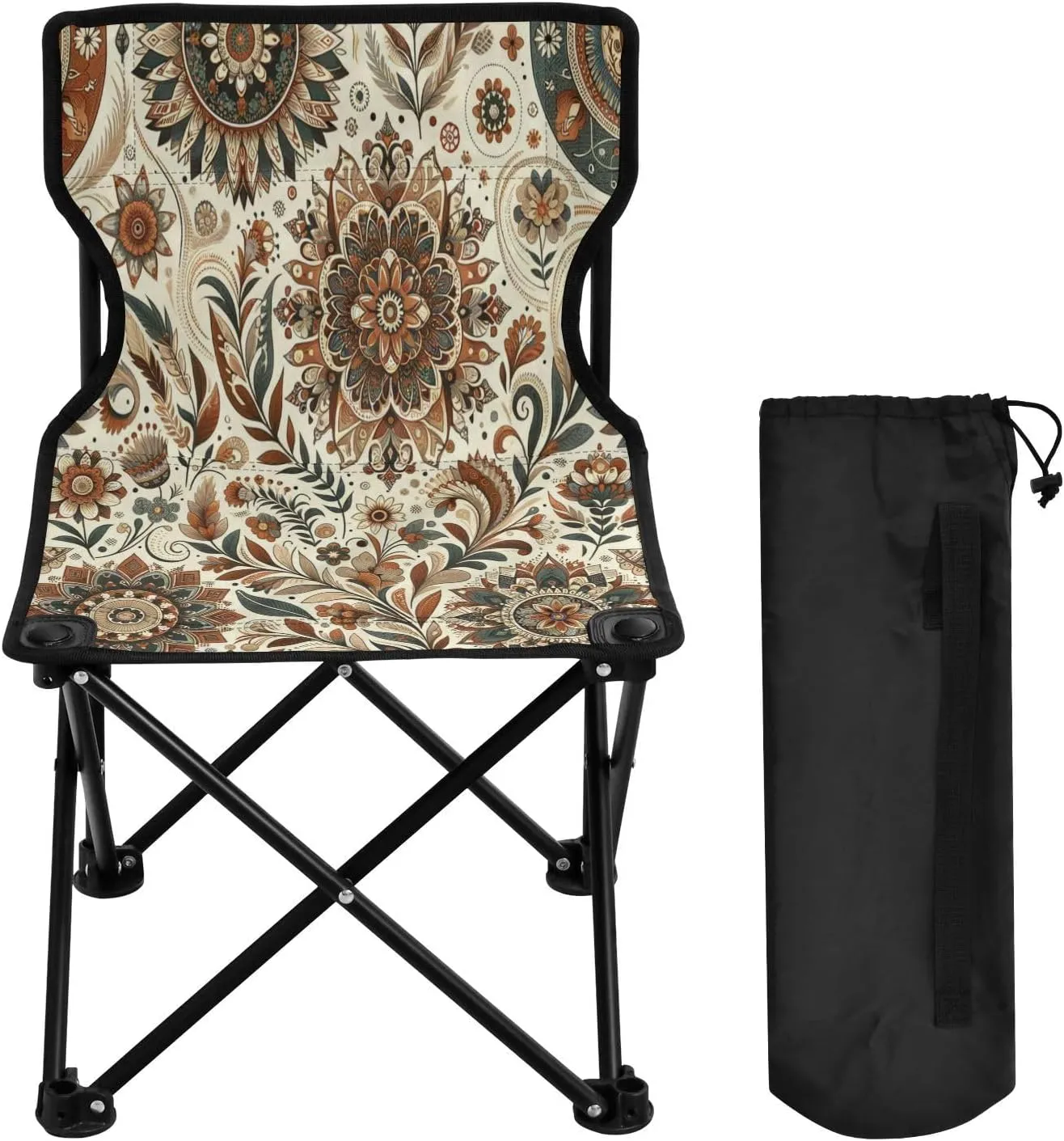 Mandala Flower Texture Portable Outdoor Folding Chair Anti-Slip Padded Oxford Cloth Stool Camping Chair Small for Beach Hiking Fishing Gardening Quad Camp Chair