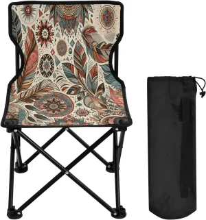 Mandala Pattern Portable Outdoor Folding Chair Anti-Slip Padded Oxford Cloth Stool Camping Chair Small for Beach Hiking Fishing Gardening Quad Camp Chair