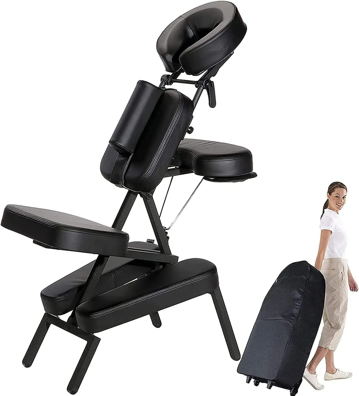 Master Massage Apollo Portable Massage Chairs, Ergonomically Designed Foldable Massage Therapy Chair, Folding Lightweight Massage Chair with Larger Cushion and Wheels Bag-in Black