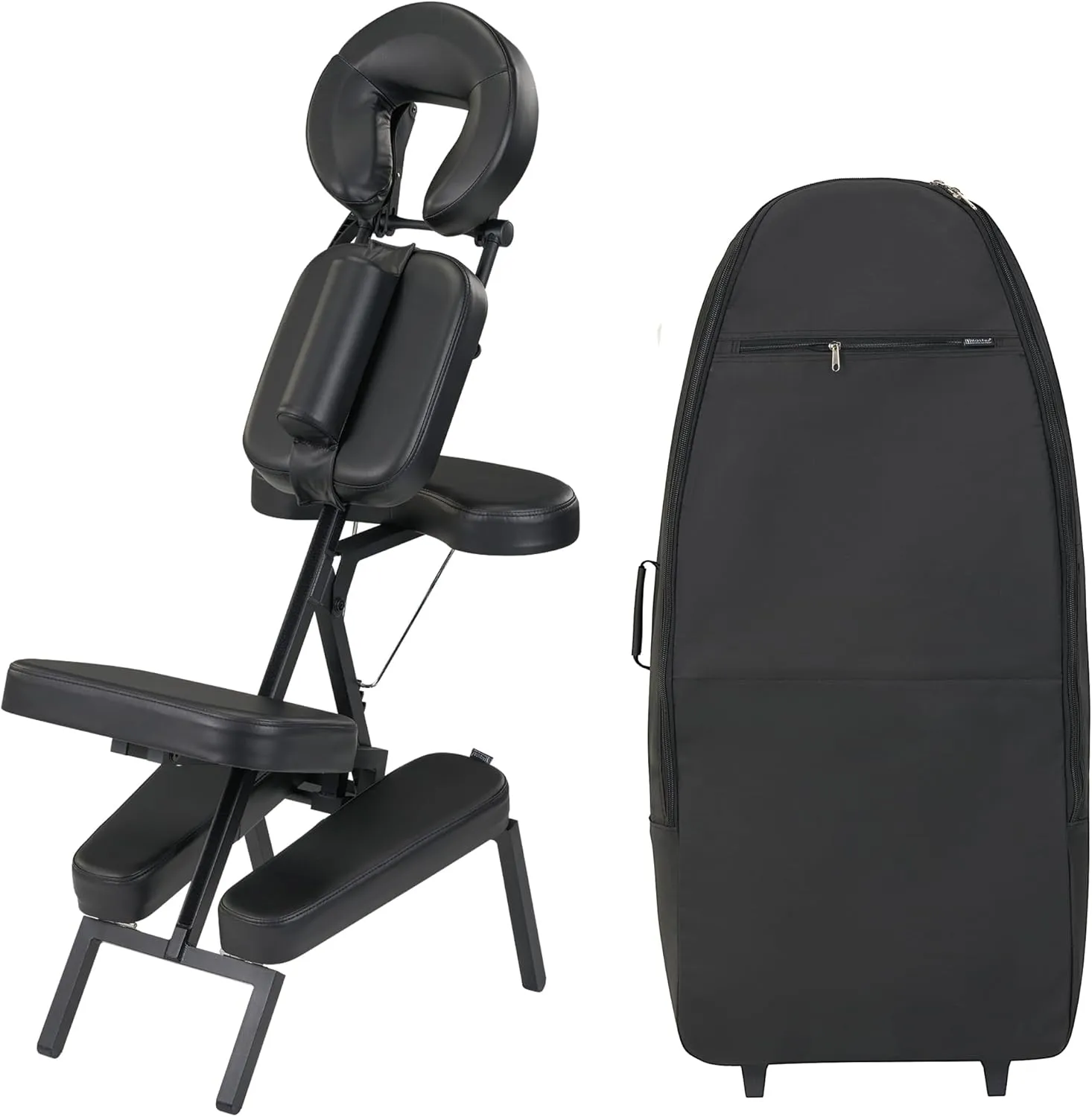 Master Massage Apollo Portable Massage Chairs, Ergonomically Designed Foldable Massage Therapy Chair, Folding Lightweight Massage Chair with Larger Cushion and Wheels Bag-in Black