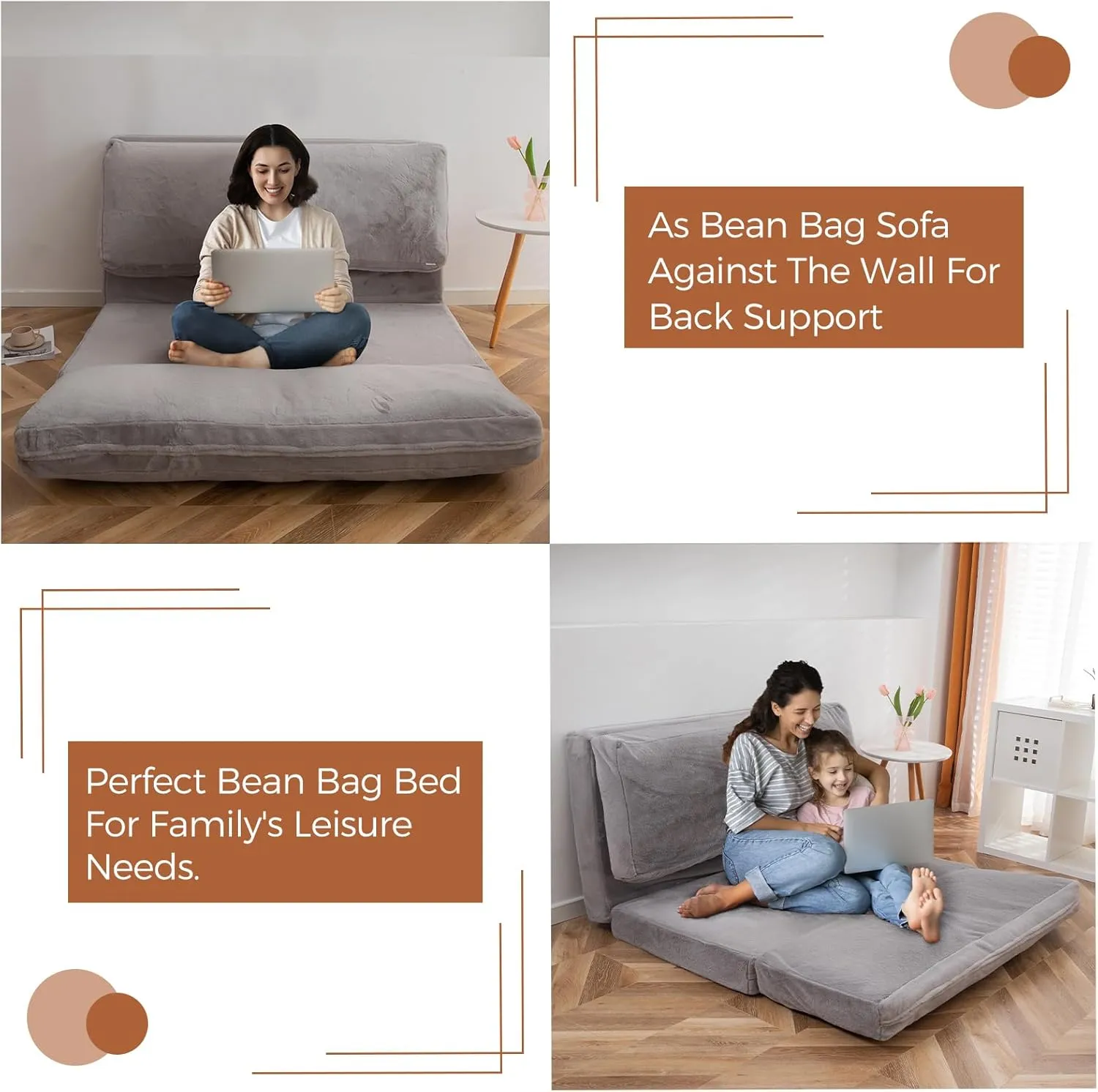 MAXYOYO Folding Sofa Bed with Faux Fur Washable Cover, Extra Thick Floor Mattress for Adults, Single Couch Bed for Bedroom Living Room, Grey, 30x95 Inch