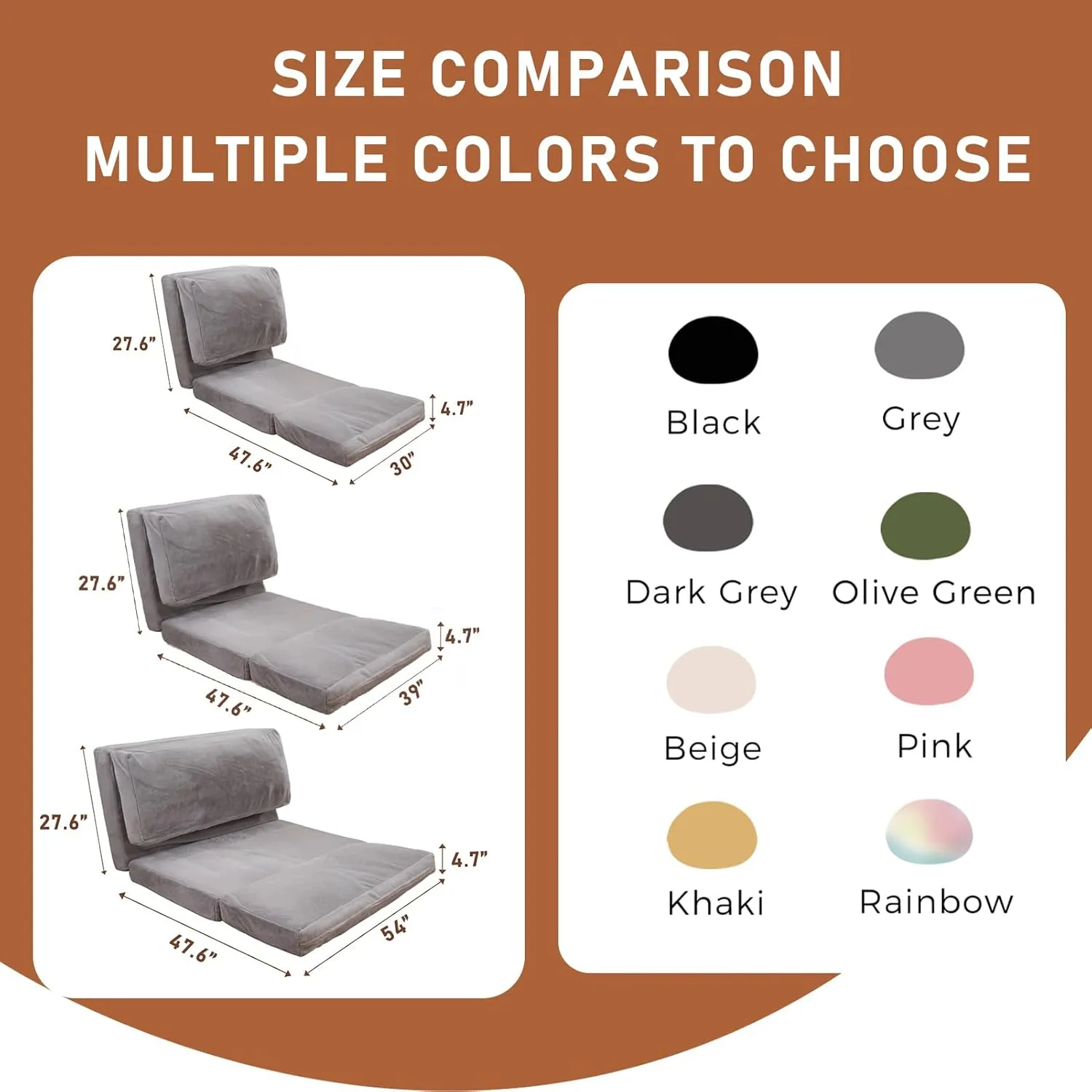 MAXYOYO Folding Sofa Bed with Faux Fur Washable Cover, Extra Thick Floor Mattress for Adults, Single Couch Bed for Bedroom Living Room, Grey, 30x95 Inch