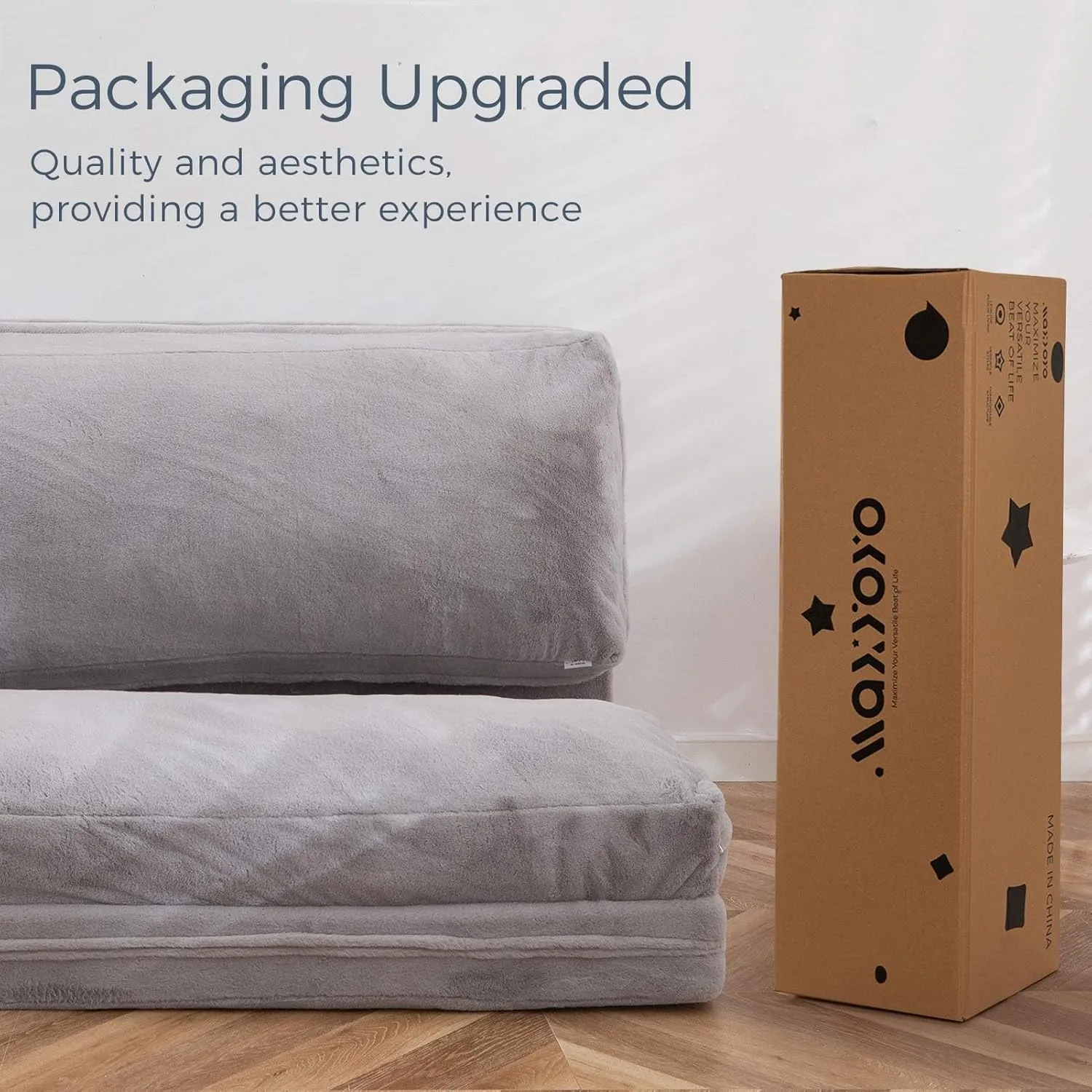 MAXYOYO Folding Sofa Bed with Faux Fur Washable Cover, Extra Thick Floor Mattress for Adults, Single Couch Bed for Bedroom Living Room, Grey, 30x95 Inch