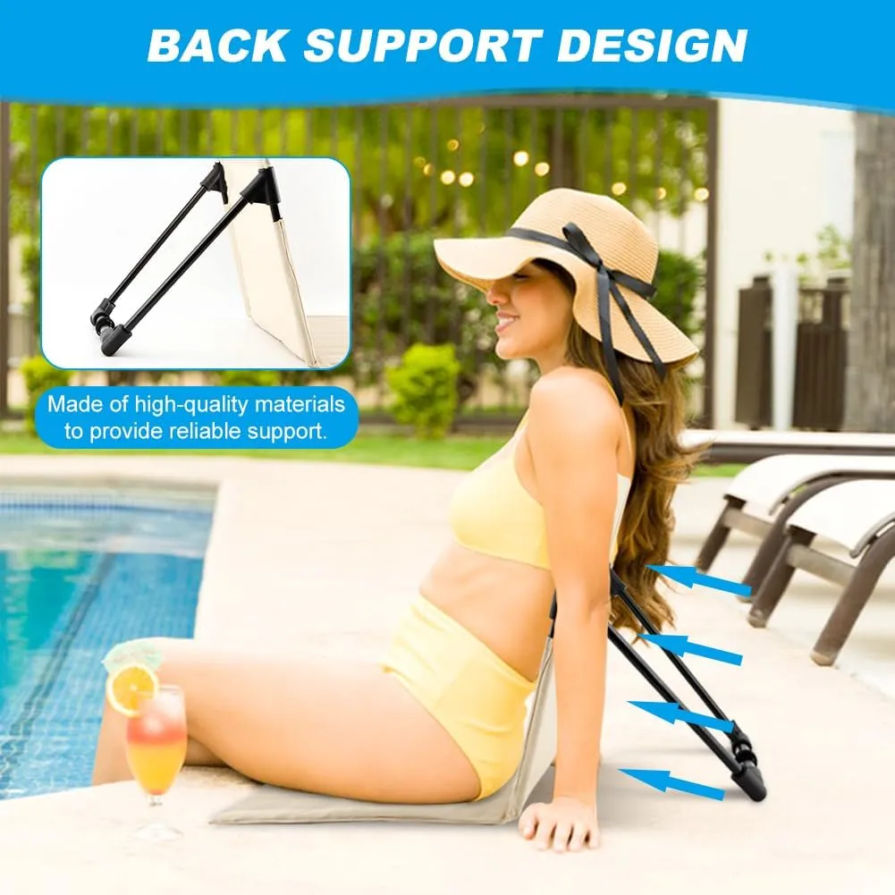 MAYIT Foldable Pool Chair Portable Poolside Chairs Folding Chairs for Edge of Pool with Back Support Easy to Carry for Beaches Picnic Camping Sporting Events Tailgating (Beige)