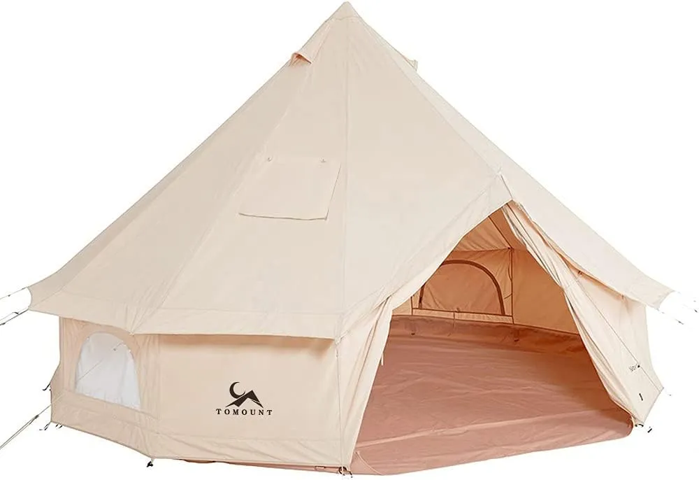 MC TOMOUNT Canvas Tent Bell Tent Yurt with Stove Jack Zipped Removable Floor for Glamping Truck Car Camping