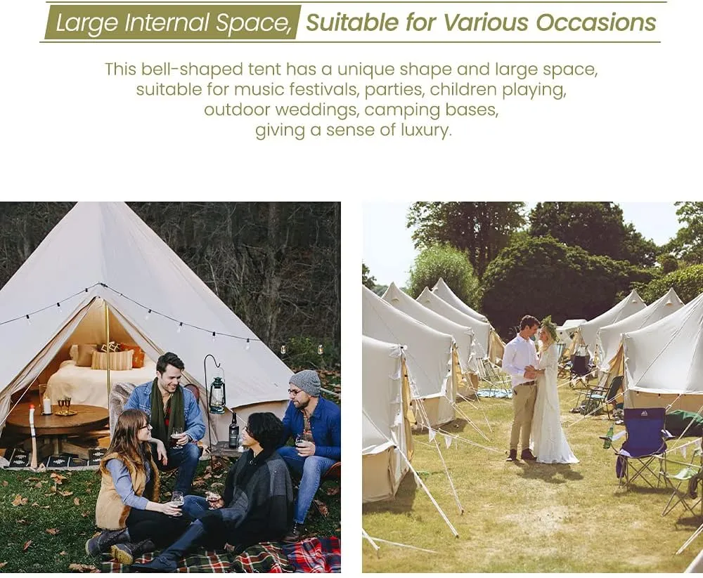 MC TOMOUNT Canvas Tent Bell Tent Yurt with Stove Jack Zipped Removable Floor for Glamping Truck Car Camping