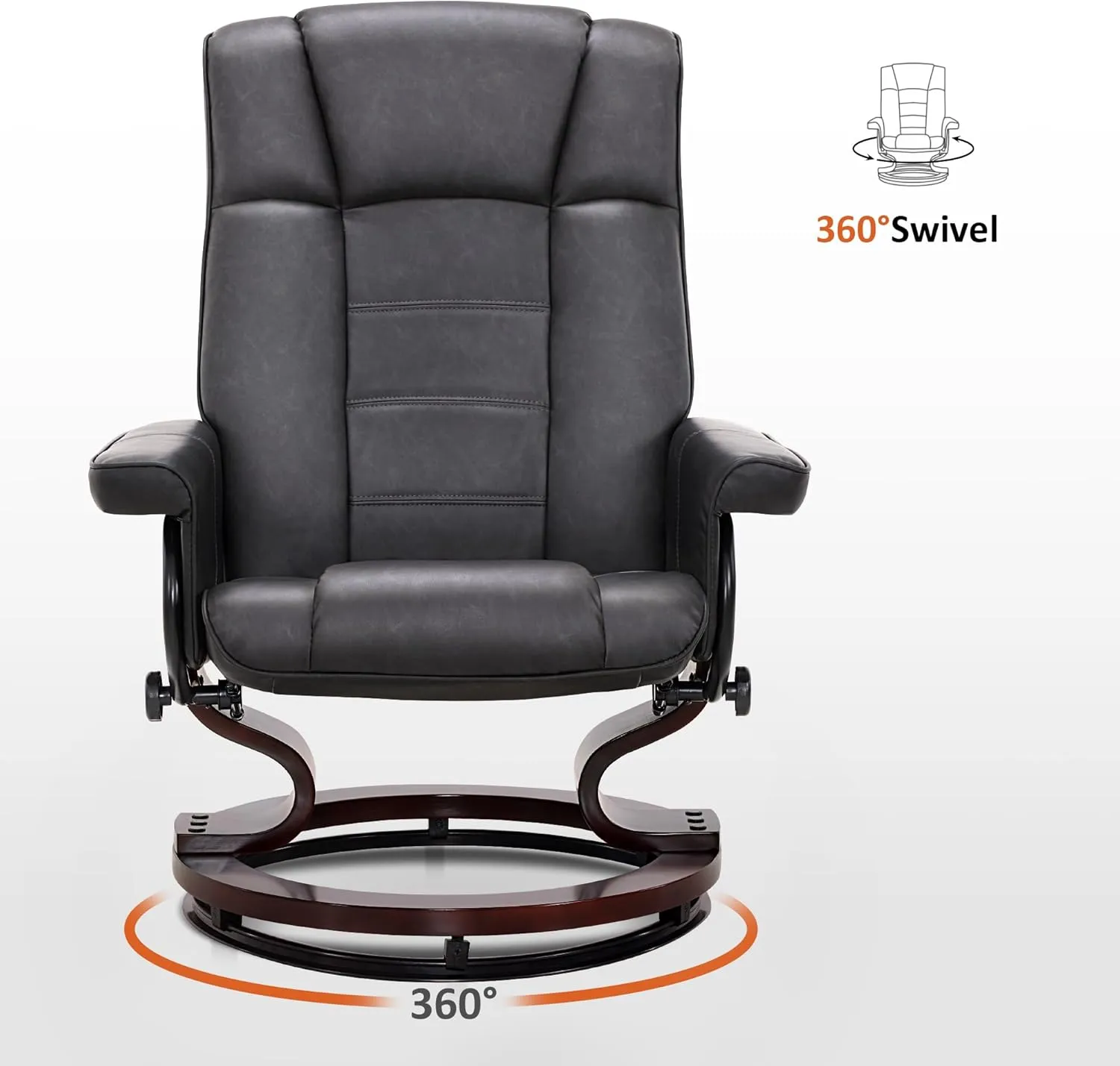 MCombo Manual Swivel Recliner with Ottoman, Chair Ottoman Set for RV Small Spaces, Living Room, Bedroom, Office 9019 4919 (Faux Leather, Dark Grey)