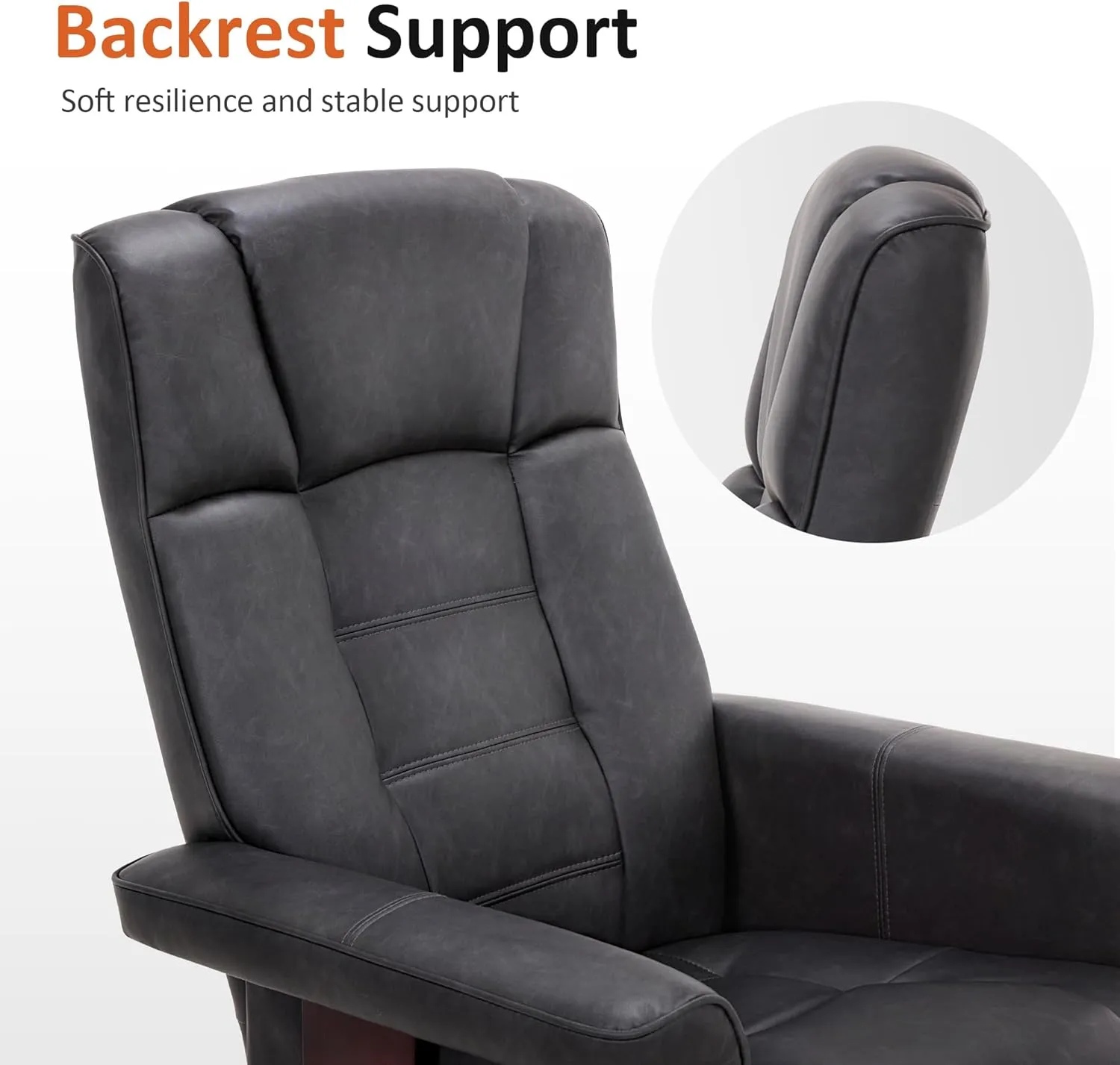 MCombo Manual Swivel Recliner with Ottoman, Chair Ottoman Set for RV Small Spaces, Living Room, Bedroom, Office 9019 4919 (Faux Leather, Dark Grey)
