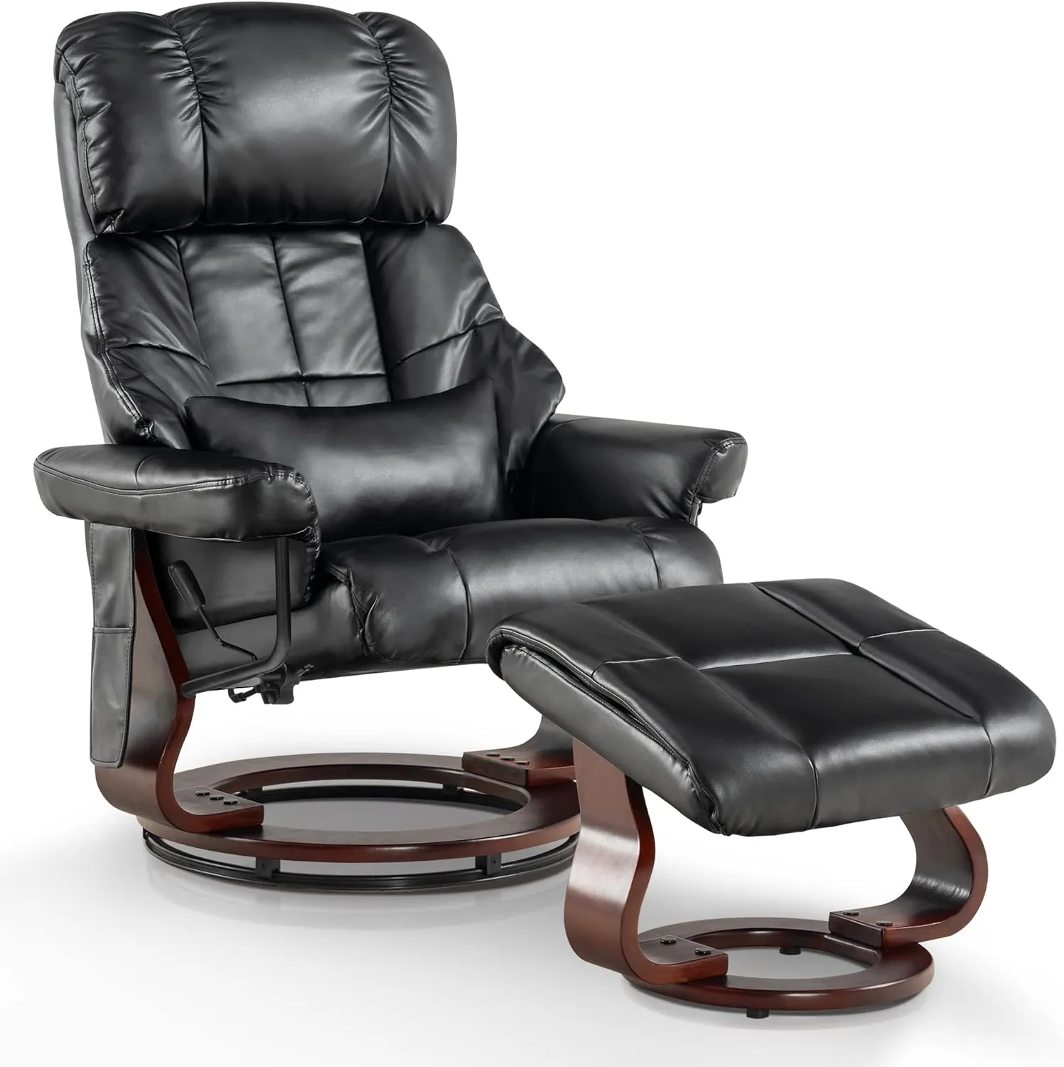 MCombo Manual Swivel Recliner with Ottoman, Reclining Chair with Vibration Massage for Small Spaces, Living Room, Office, Faux Leather 9068 (Black)