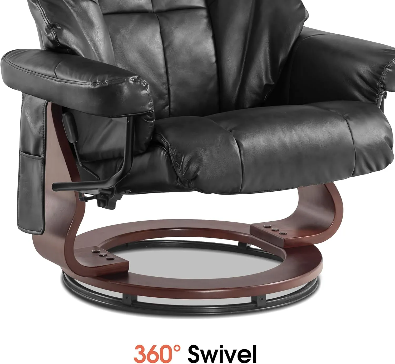 MCombo Manual Swivel Recliner with Ottoman, Reclining Chair with Vibration Massage for Small Spaces, Living Room, Office, Faux Leather 9068 (Black)