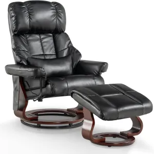 MCombo Manual Swivel Recliner with Ottoman, Reclining Chair with Vibration Massage for Small Spaces, Living Room, Office, Faux Leather 9068 (Black)