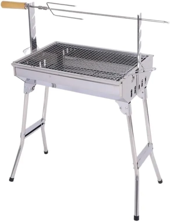 Medium Stainless Steel Mesh Grill with Fork Outdoor Portable Folding Barbecue Rack (D Light Grey)