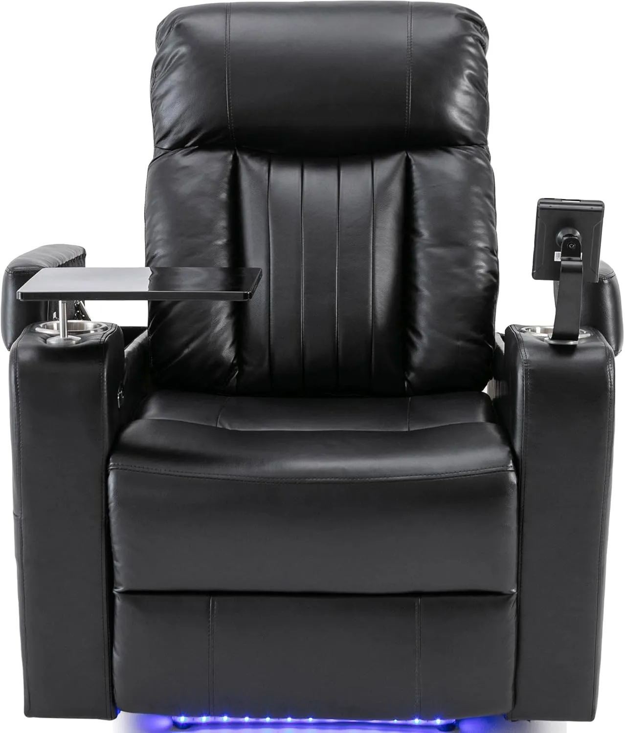 Merax Electric Recliner Chair with USB Charge Port, Hidden Arm Storage, Home Theater Seating with 2 Convenient Cup Holders Design, 360° Swivel Tray Table, Cell Phone Stand (Brown2) (Black2)