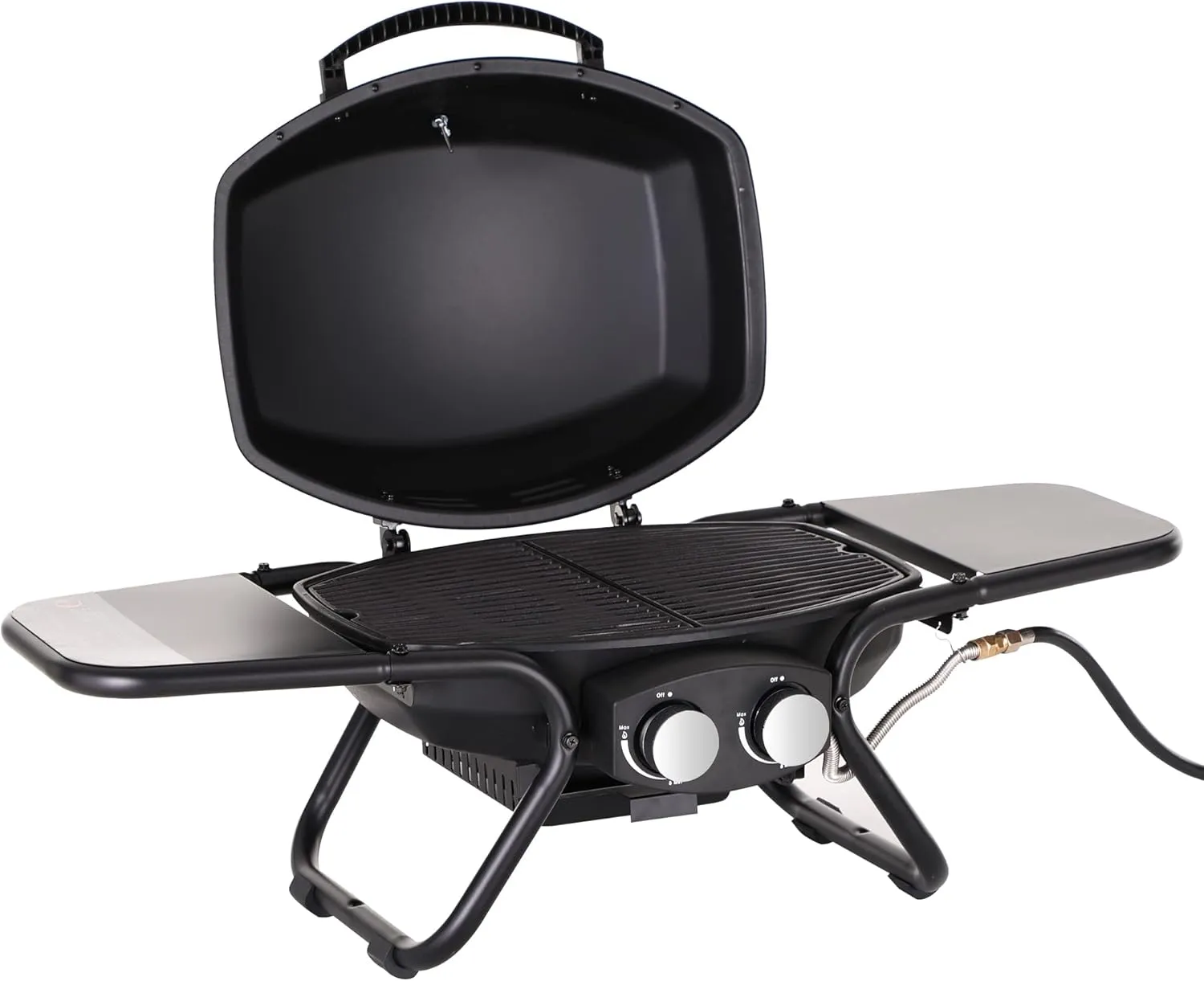 MFSTUDIO Portable barbecue grill with 2 Stainless Steel Burners, TableTop Propane Gas grills with Side Tables, small countertop grill for outdoor camping,15,000 BTU, 275 SQ.IN. Cooking Area