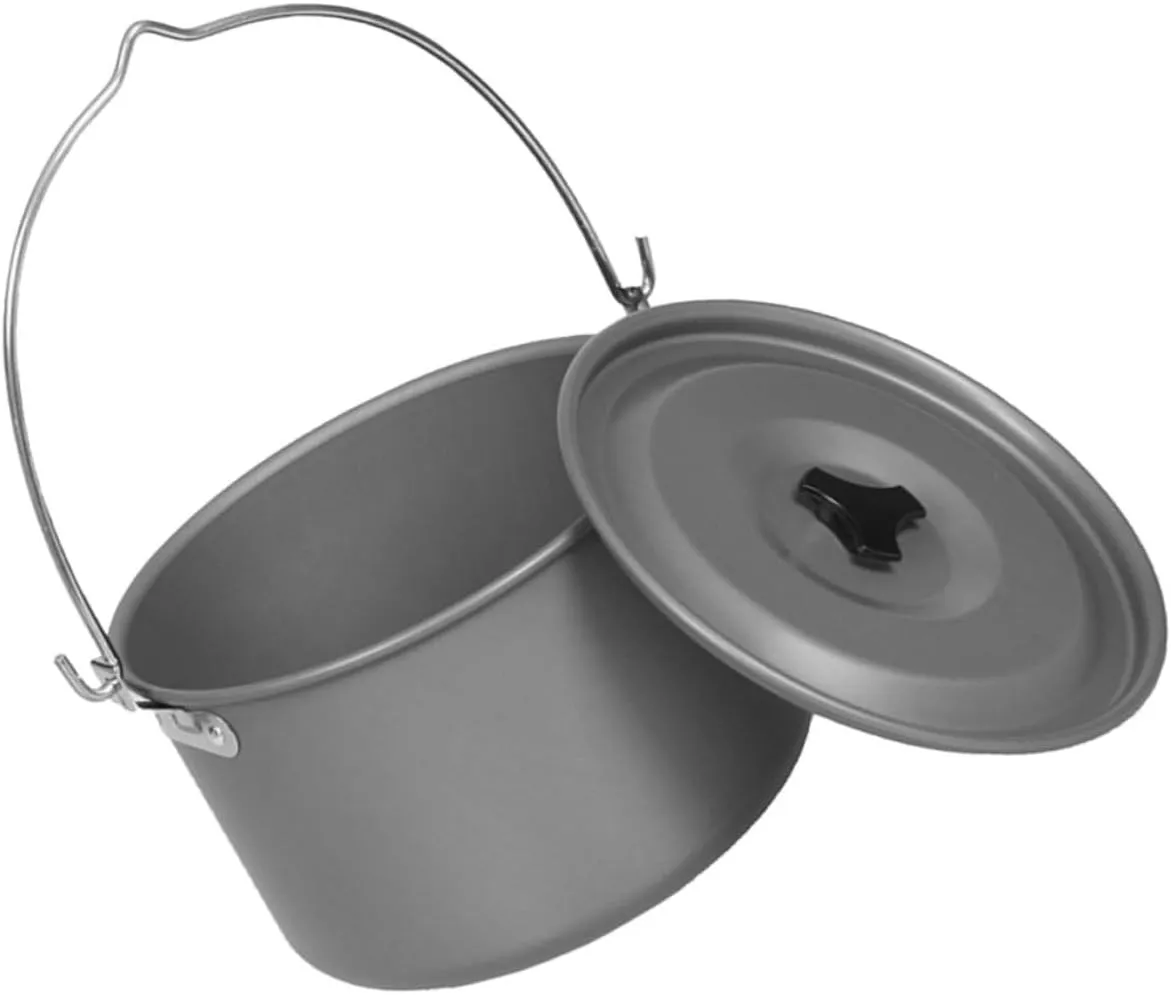 Mikikit Versatile Picnic Pot Set Aluminum Portable Cooking Pot Lid for Campfire Hiking and Outdoor Adventures