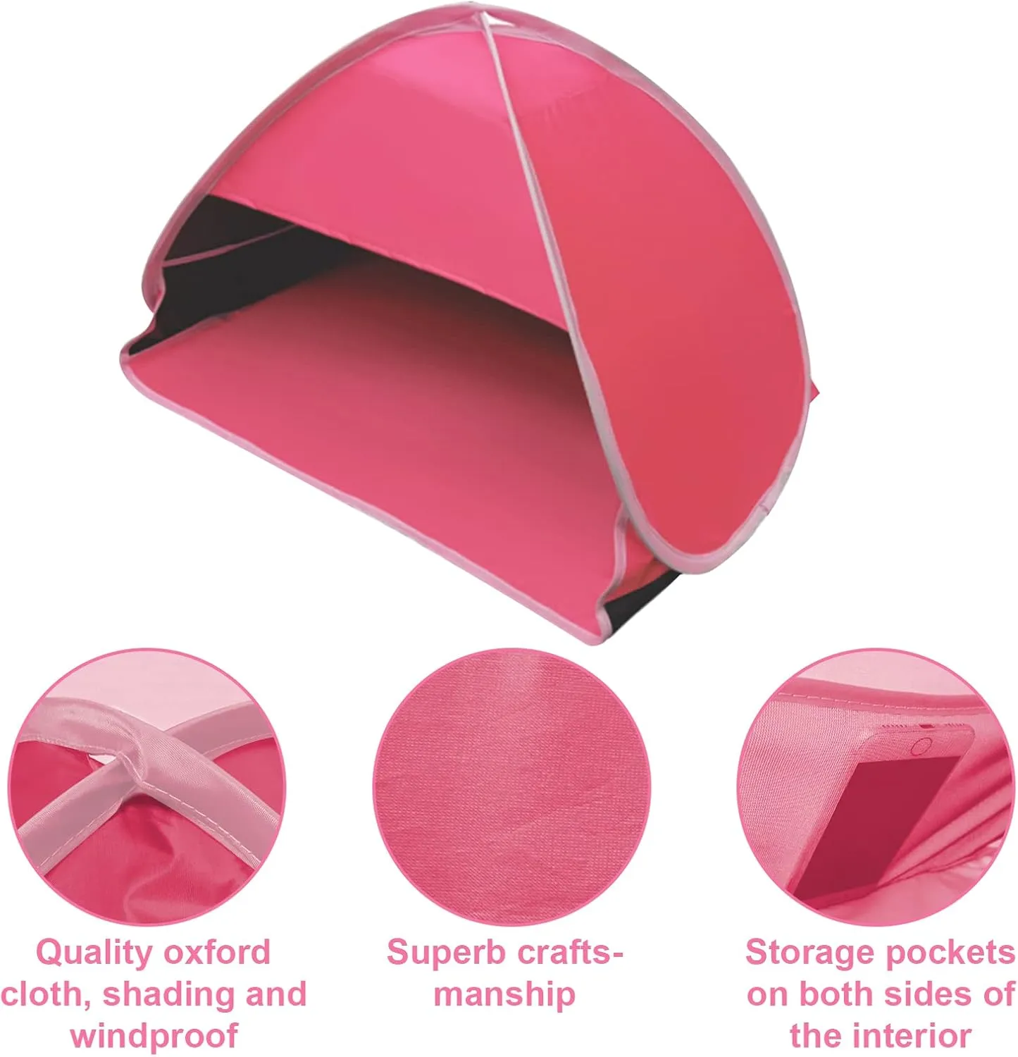Mini Head Shelter Tent, 1 Pack Foldable Pop Up Beach Tent Sun Shelter for Anti-UV Pet Beach Sun Shelter for Outdoor Camping Picnic Beach, Pink-Vinyl M